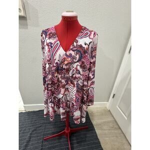 Paisley Print Long Sleeve Tunic Dress Bohemian Flowy Mini Dress